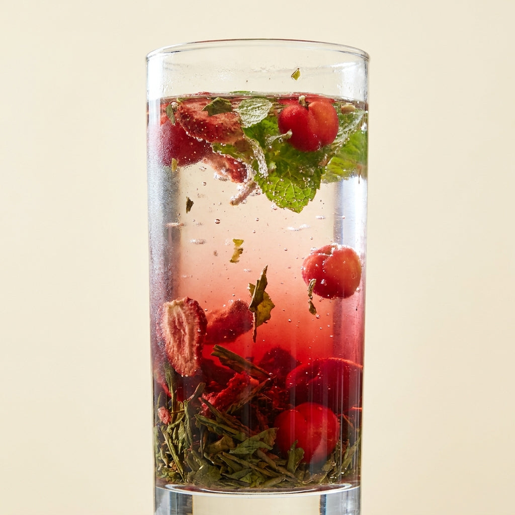 Sencha, aardbei en munt trekken in koud water - cold brew