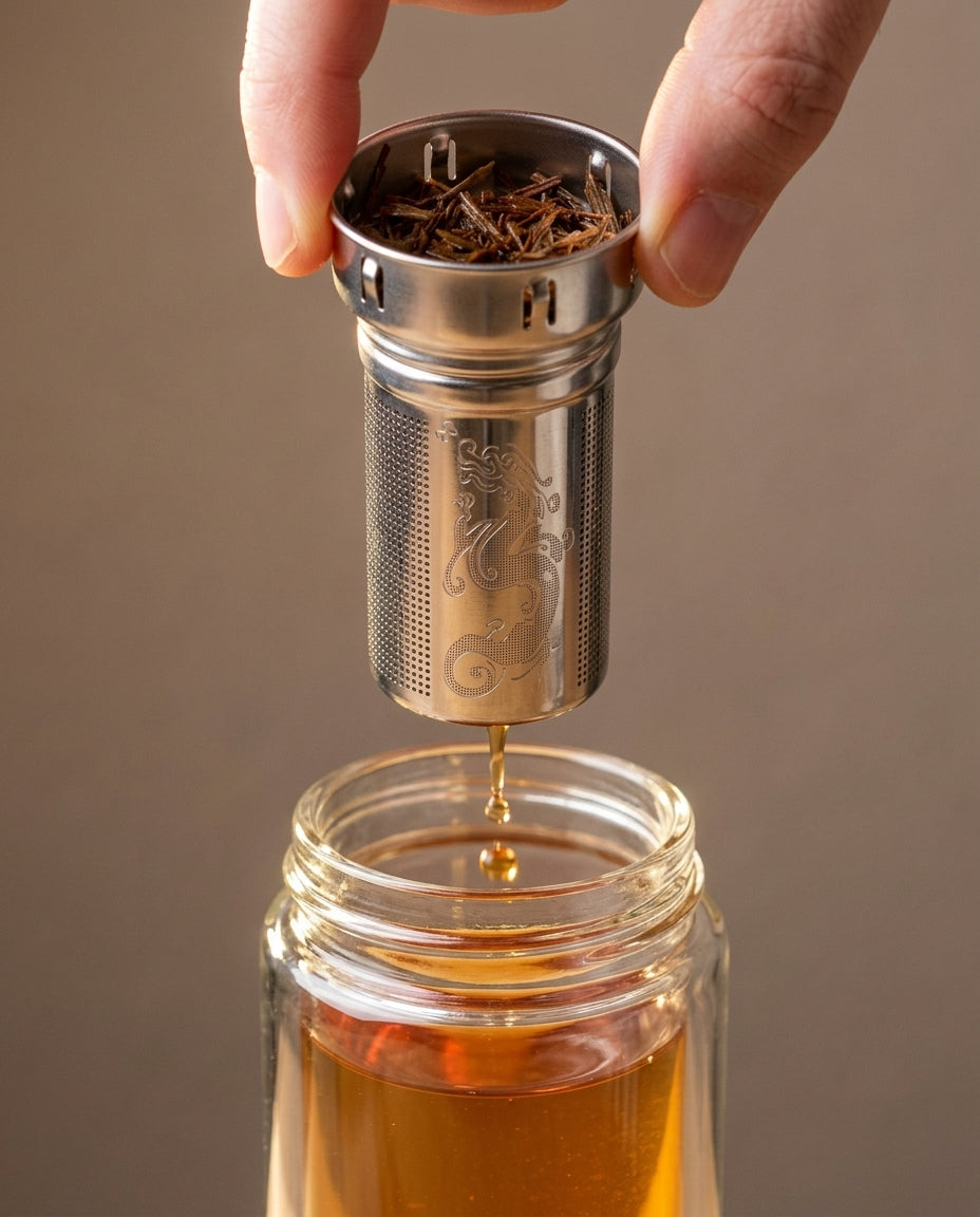 Fijne roestvrijstalen zeef met rooibos