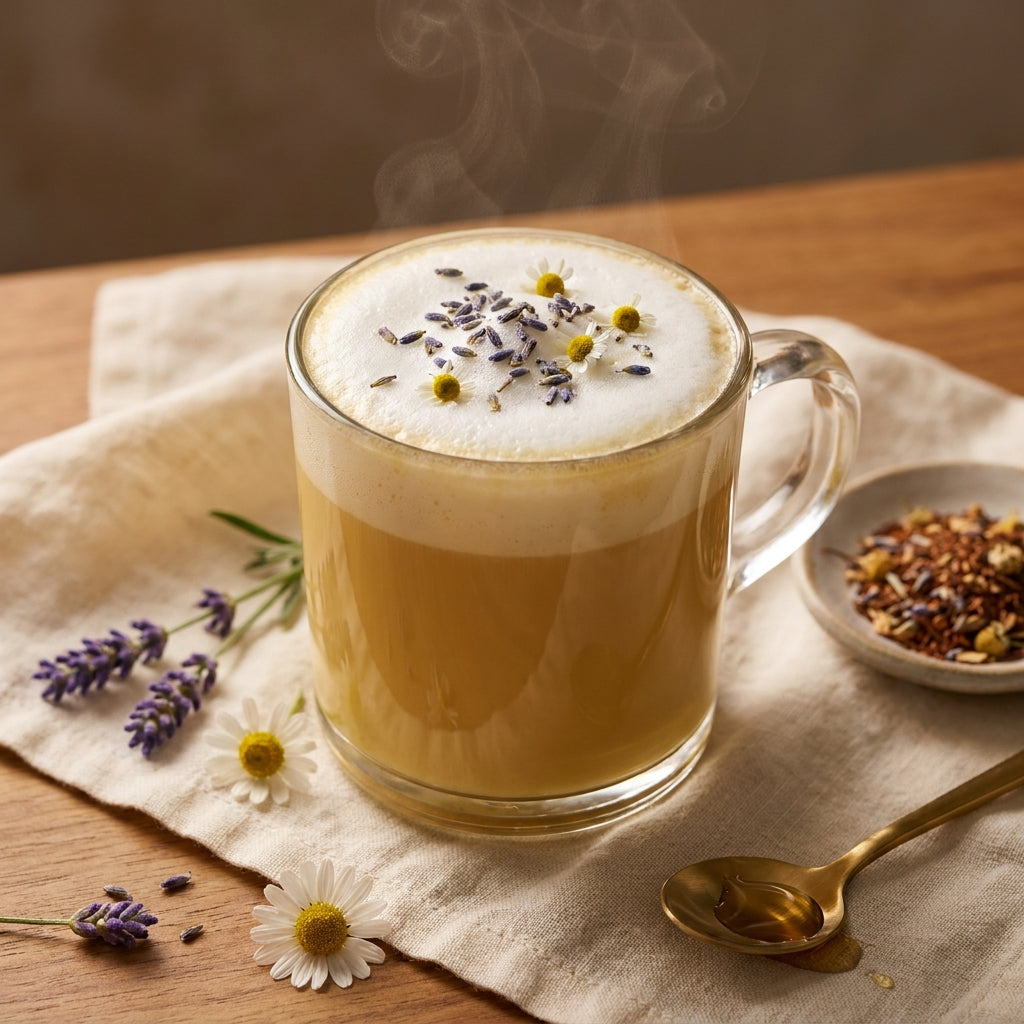 Kamille-lavendel latte recept met Avond Ritueel – warm avondritueel met melkschuim en lavendel
