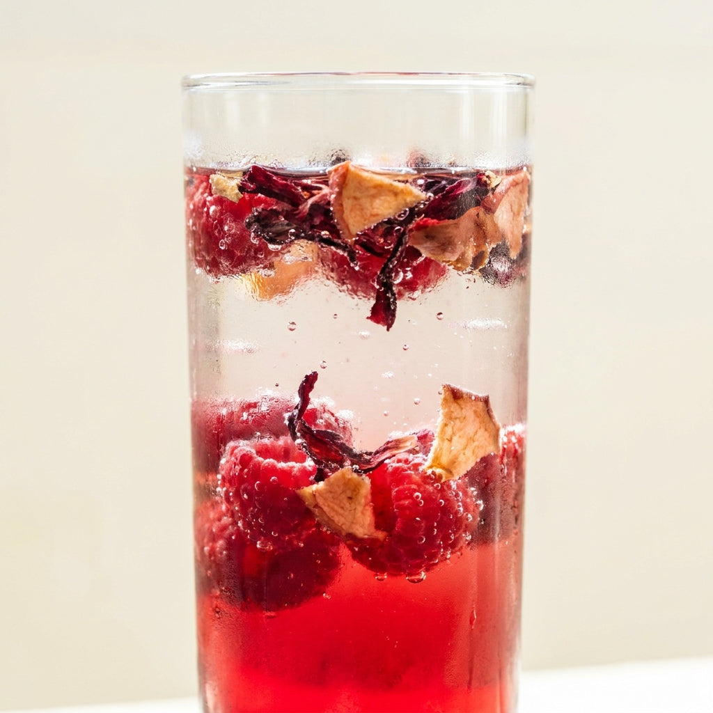 Framboos, hibiscus en appel trekken in koud water - cold brew