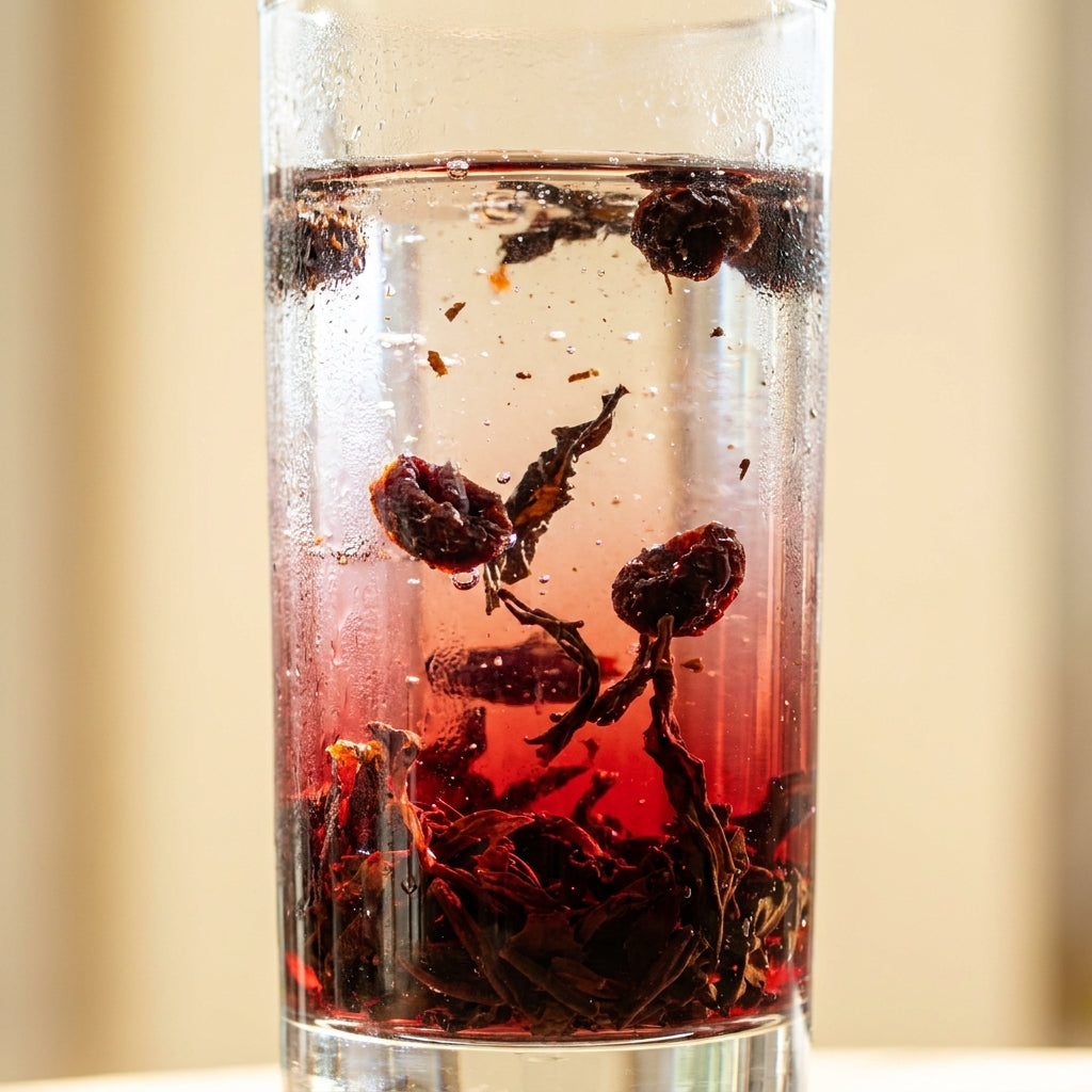 Zwarte thee en kersen trekken in koud water - cold brew