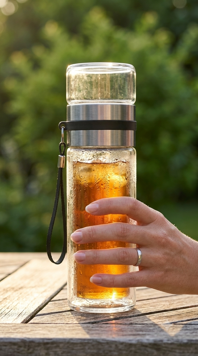 Zachtethee Theefles — Dubbelwandig Glas met Ingebouwde Zeef
