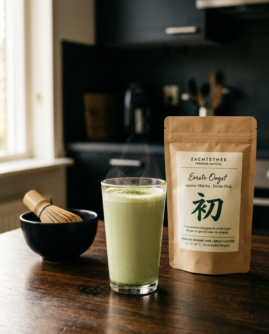 Eerste Oogst matcha latte met Zachtethee zakje