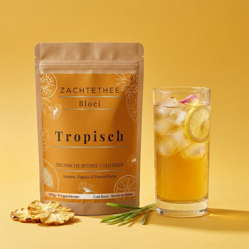 Bloei Tropisch verpakking met glas tropische ijsthee