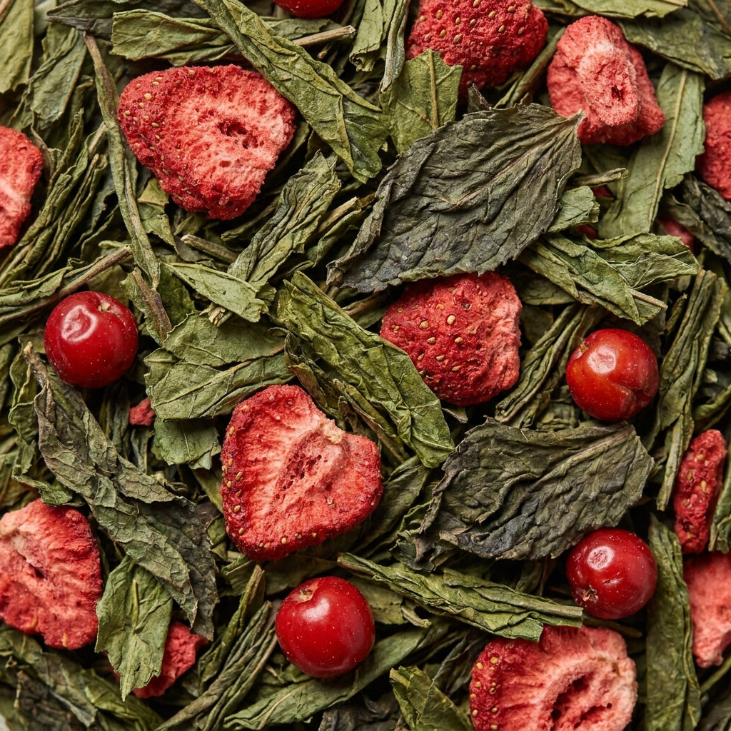Losse Bloei thee: Sencha groene thee, aardbei, munt, acerola